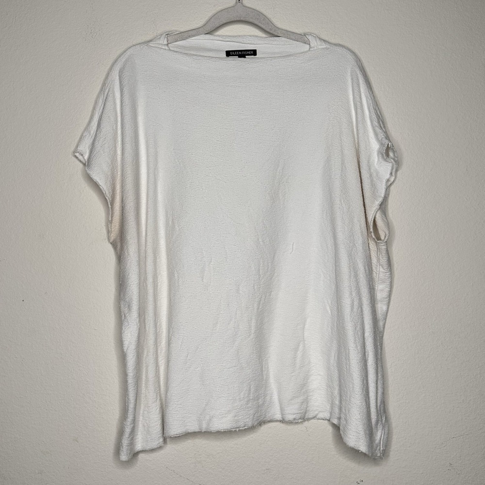 Eileen Fisher Womens Size XS White Cotton Boatneck Oversized Shirt Resort Casual